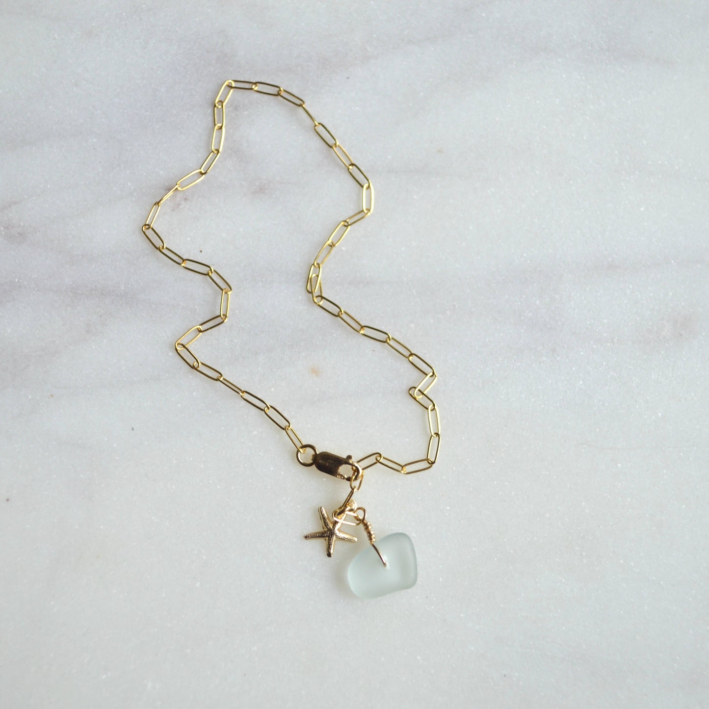Sea Foam Glass & Starfish Anklet