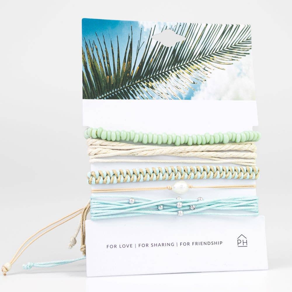 Palm Card Freshwater Pearl Color Stack Pull Bracelets Set/5