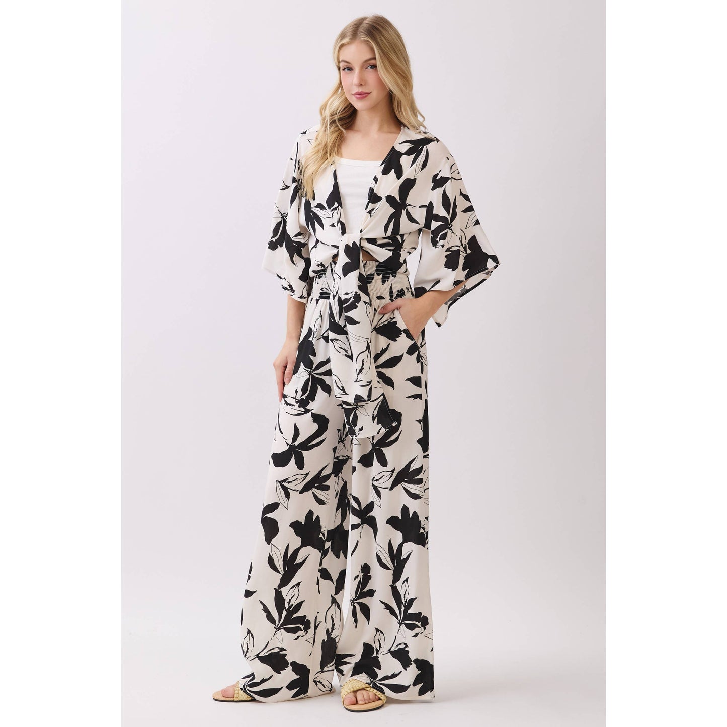 WIDE SMOCK WAIST WIDE LEG PANTS - VNP70263E