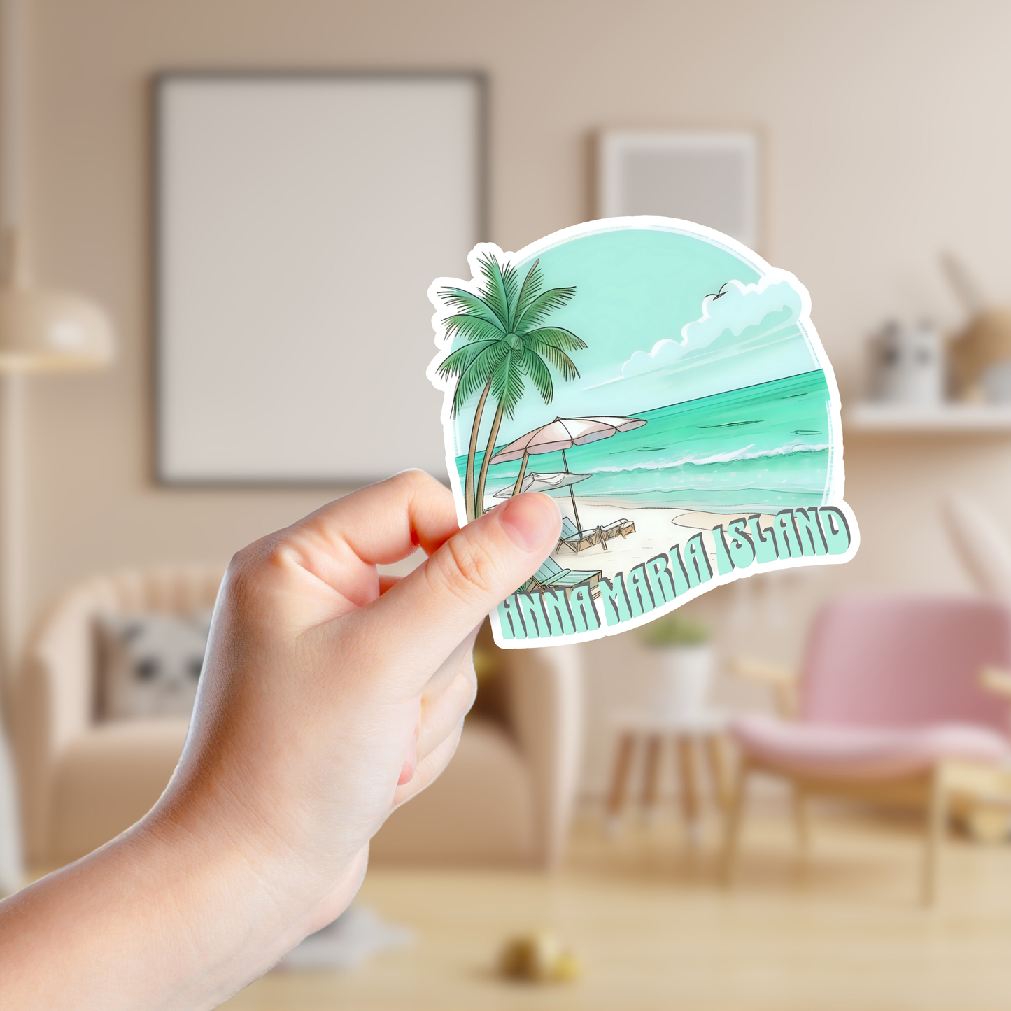 Beach Palm Tree Scene Custom Souvenir Sticker (B1048)