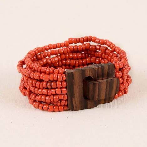 Bali Glass Beads Bracelet with Mini Wood Buckle