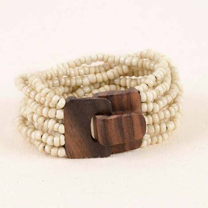 Bali Glass Beads Bracelet with Mini Wood Buckle