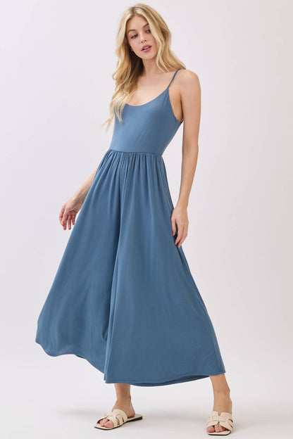 Flare Wide Leg Jumpsuit W/ Adjustable Strap - VJU60179