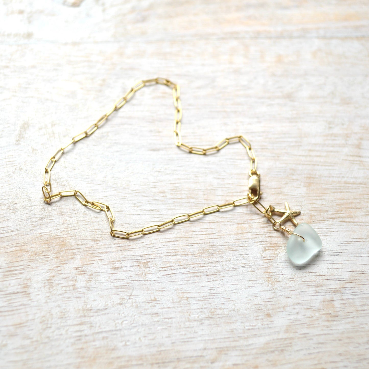 Sea Foam Glass & Starfish Anklet