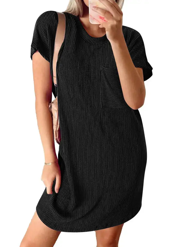 Summer Casual Short-Sleeve T-Shirt Dress with Pockets