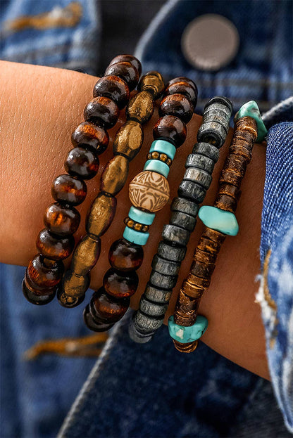 LDC Boho Turquoise Wooden Beaded Multi Layer Bracelet