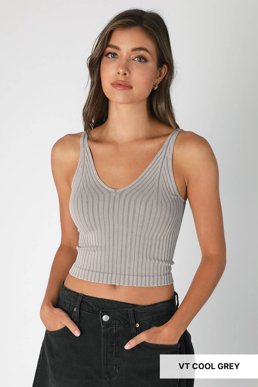 NS8257 - Vintage Wide Ribbed V Neck Top