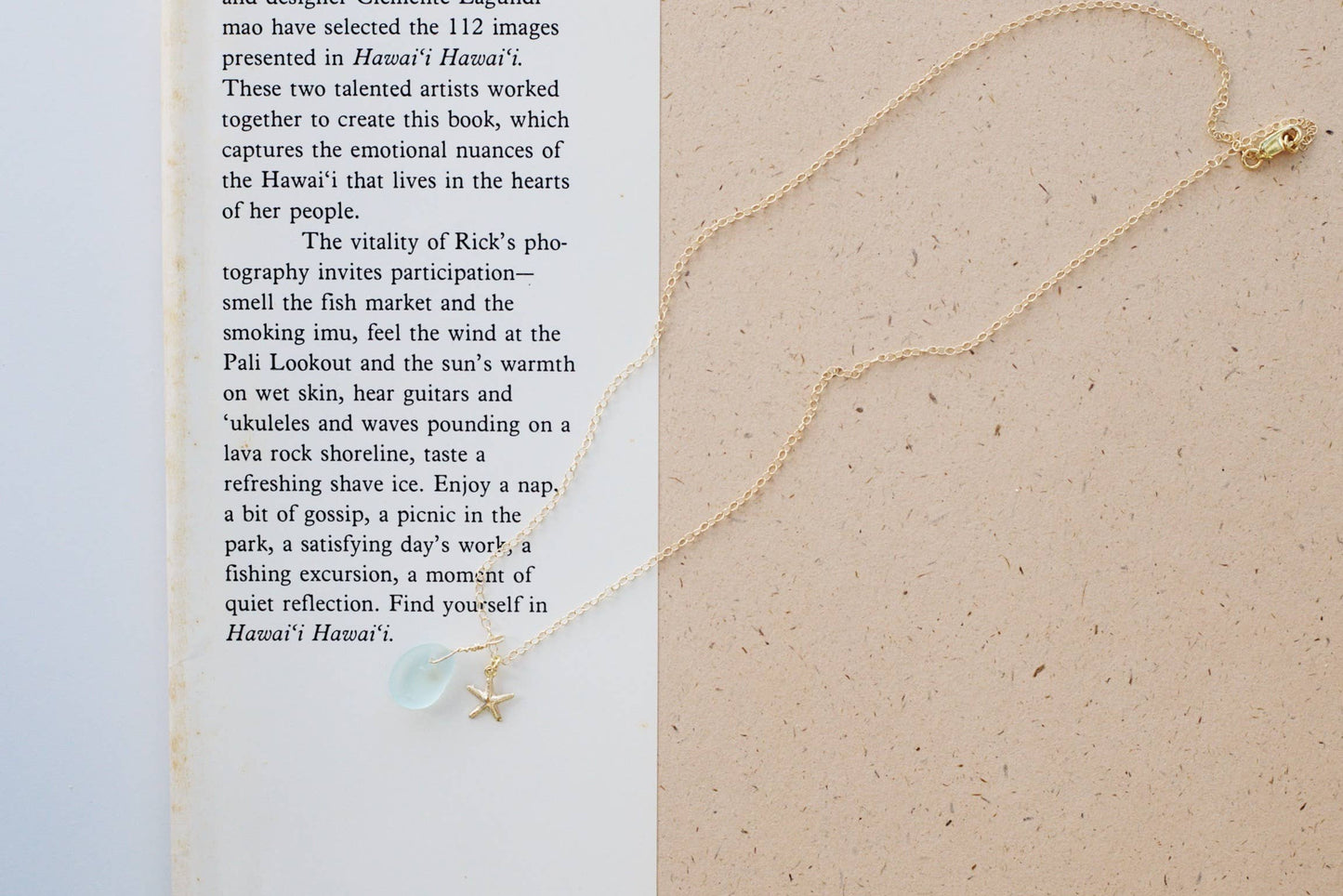 Tiny Frosted Glass & Starfish Necklace in Gold