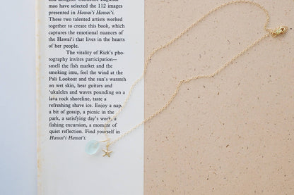 Tiny Frosted Glass & Starfish Necklace in Gold