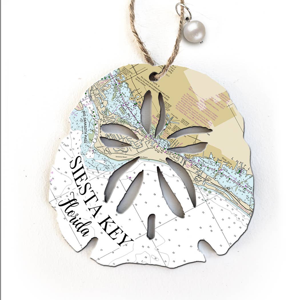Wood Ornament - Sand Dollar Shape- Custom Map- BEST SELLER!`