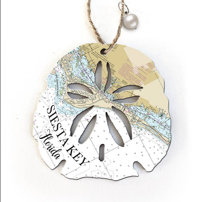 Wood Ornament - Sand Dollar Shape- Custom Map- BEST SELLER!`