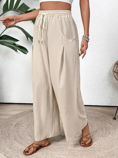 2026 Spring Casual Wide Leg Drawstring Pocket Pants