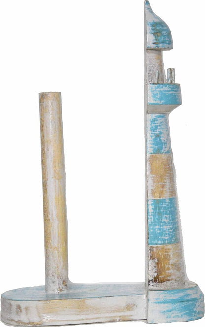 Hand Carved Lighthouse Teal Color Design Paper Towel Holder