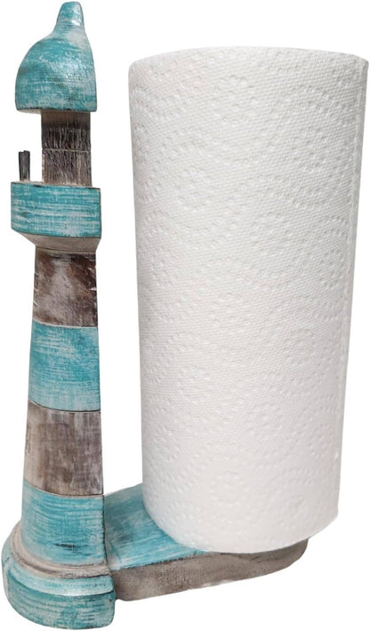Hand Carved Lighthouse Teal Color Design Paper Towel Holder