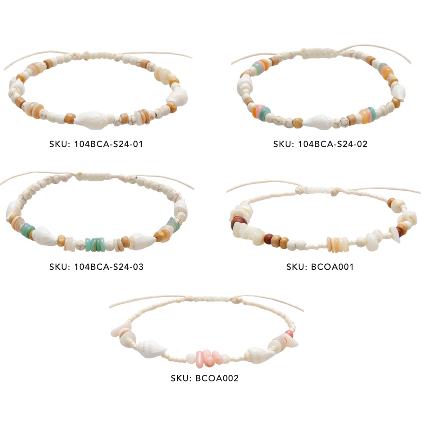 Beachcomber Shell Anklets (10 Pack Assortment)