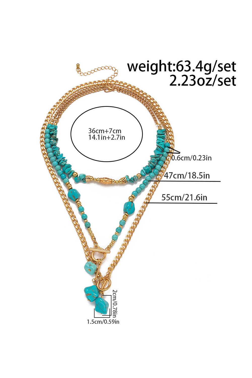 LDC Clasp Turquoise Detail Cable Chain Layered Necklace Set