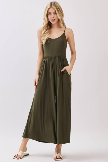 Flare Wide Leg Jumpsuit W/ Adjustable Strap - VJU60179