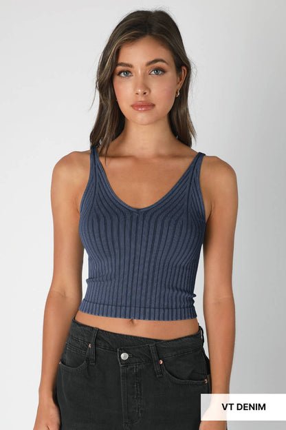 NS8257 - Vintage Wide Ribbed V Neck Top