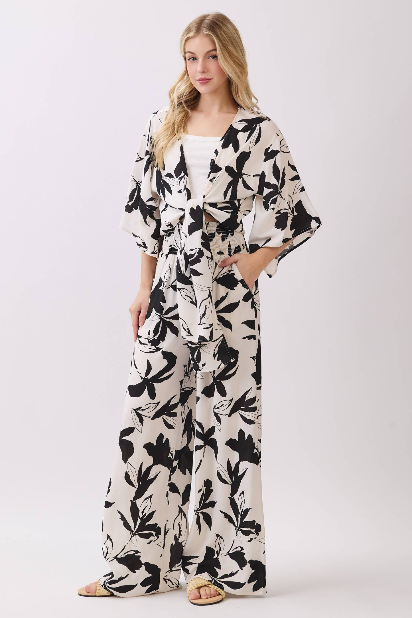 WIDE SMOCK WAIST WIDE LEG PANTS - VNP70263E