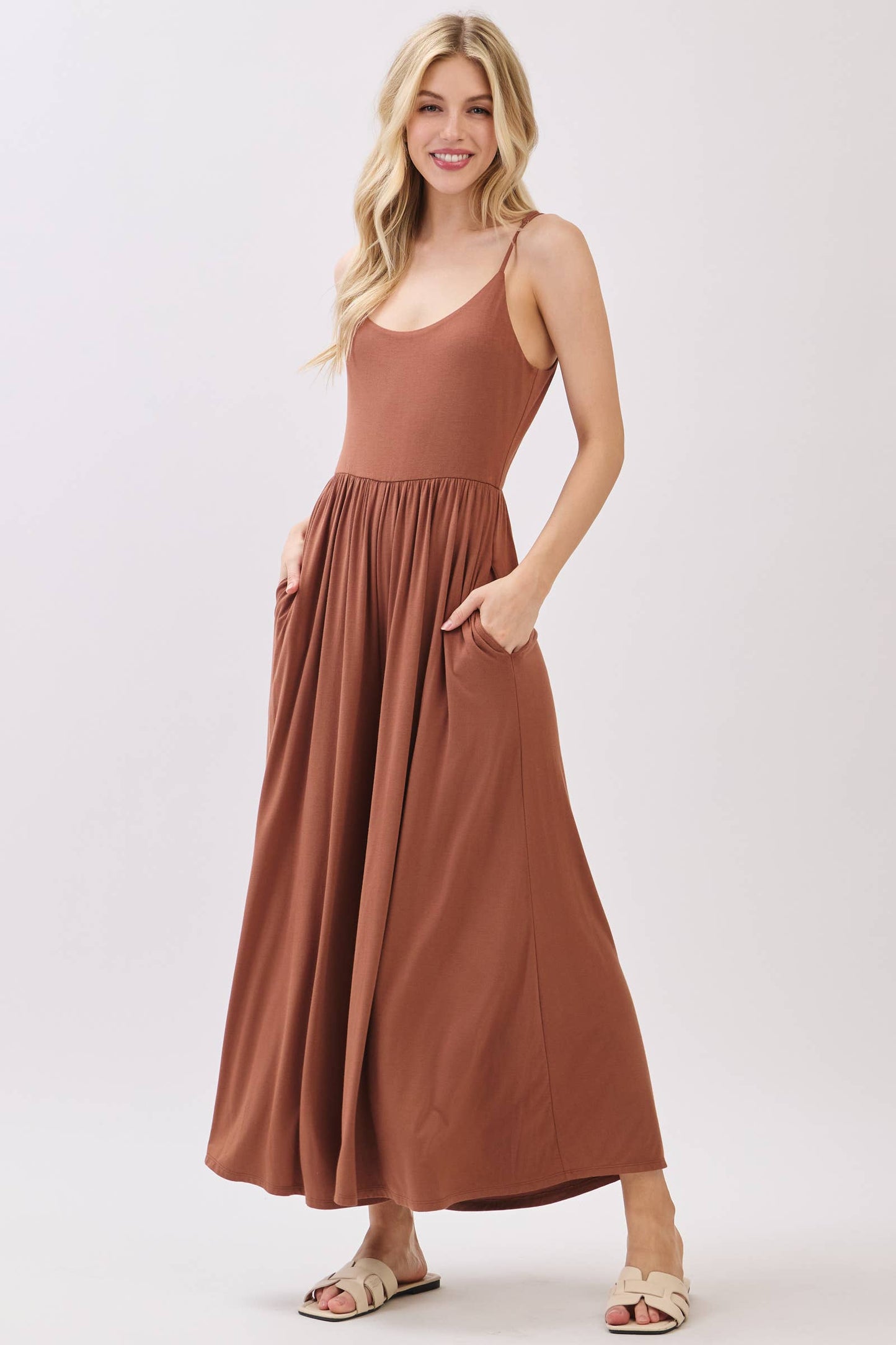 Flare Wide Leg Jumpsuit W/ Adjustable Strap - VJU60179