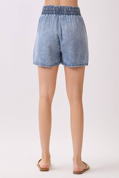 Mineral Wash Waist Elastic Shorts - VP3266A