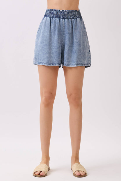 Mineral Wash Waist Elastic Shorts - VP3266A
