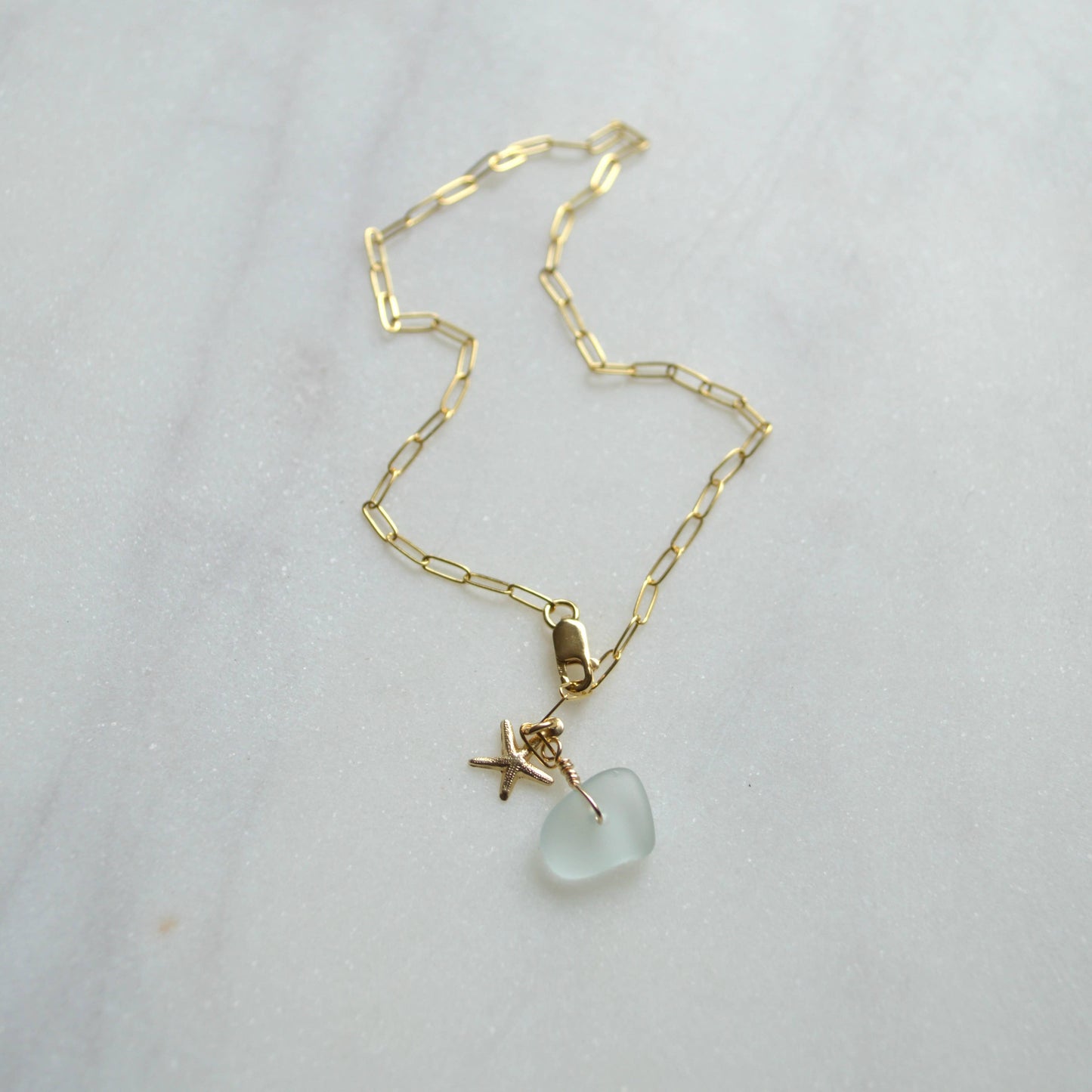 Sea Foam Glass & Starfish Anklet