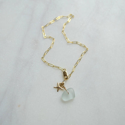 Sea Foam Glass & Starfish Anklet