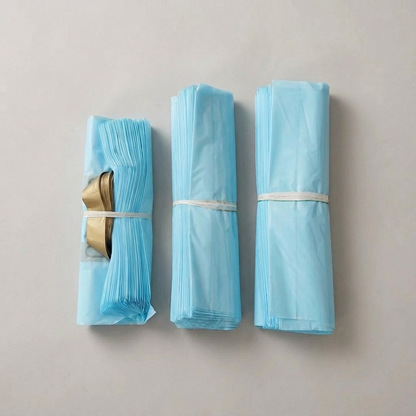 50pcs, 3 sizes light Blue PVC gift bag with Gold handle