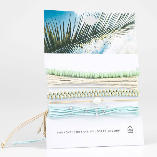 Palm Card Freshwater Pearl Color Stack Pull Bracelets Set/5