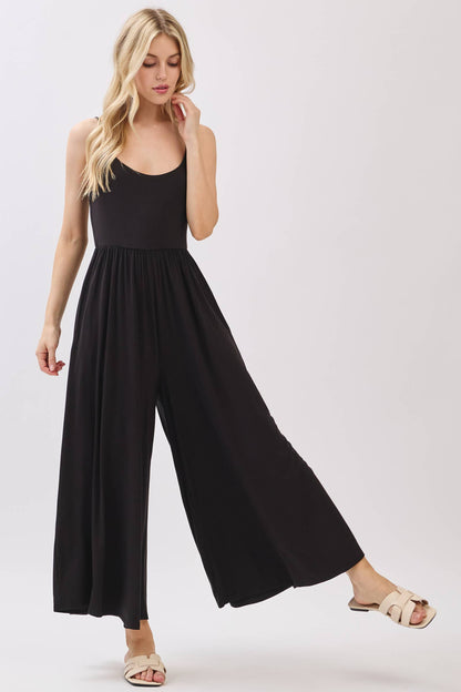 Flare Wide Leg Jumpsuit W/ Adjustable Strap - VJU60179