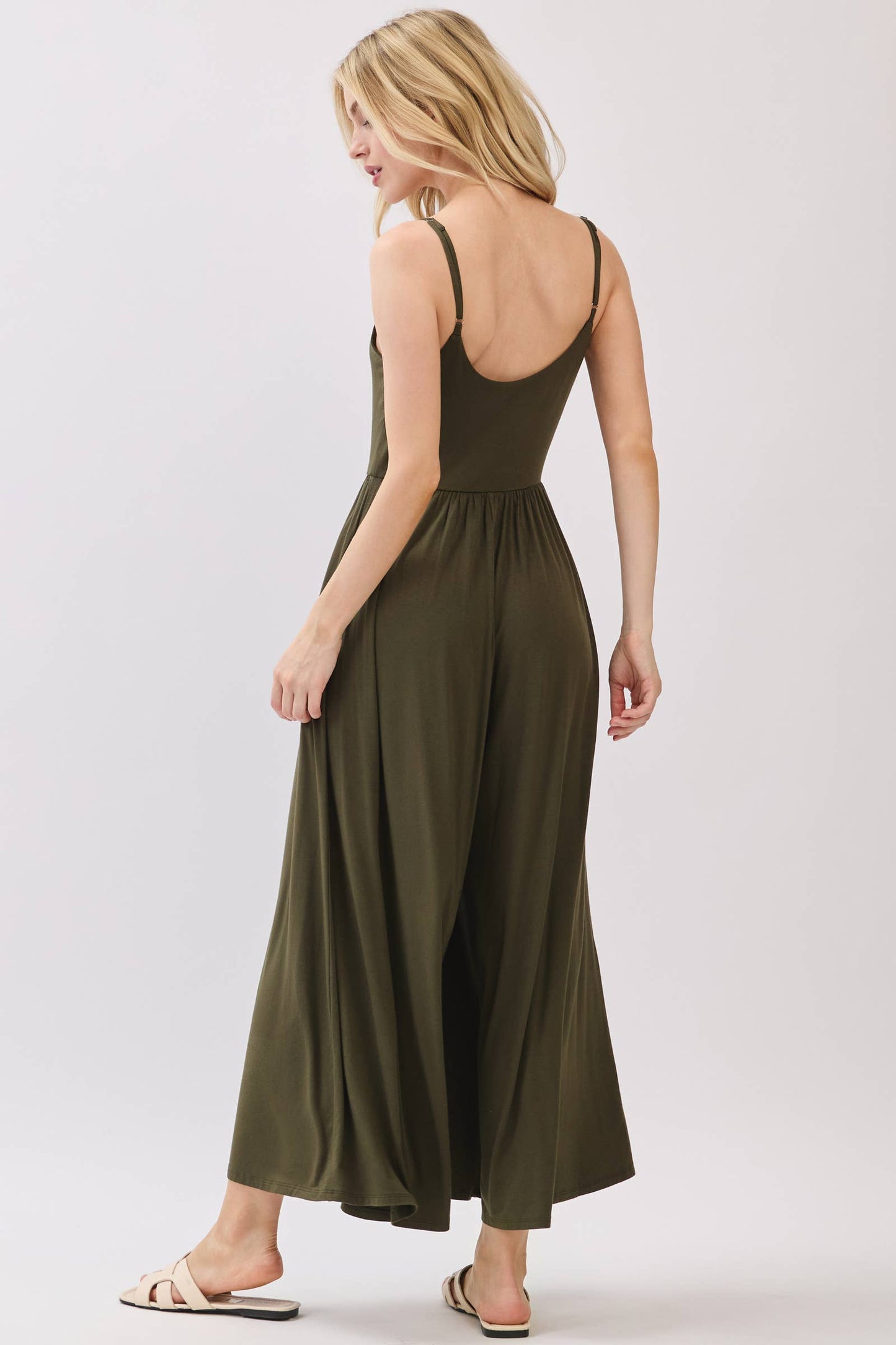 Flare Wide Leg Jumpsuit W/ Adjustable Strap - VJU60179