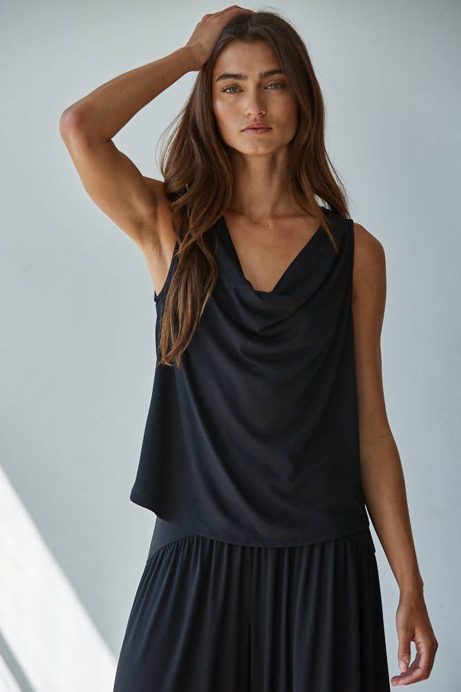 L9178T | Knit Polyester Spandex Sleeveless Cowl Neck Top