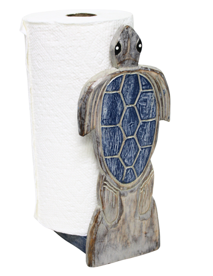 Hand Carved Turtle BLUE Color Design Paper Towel Holder
