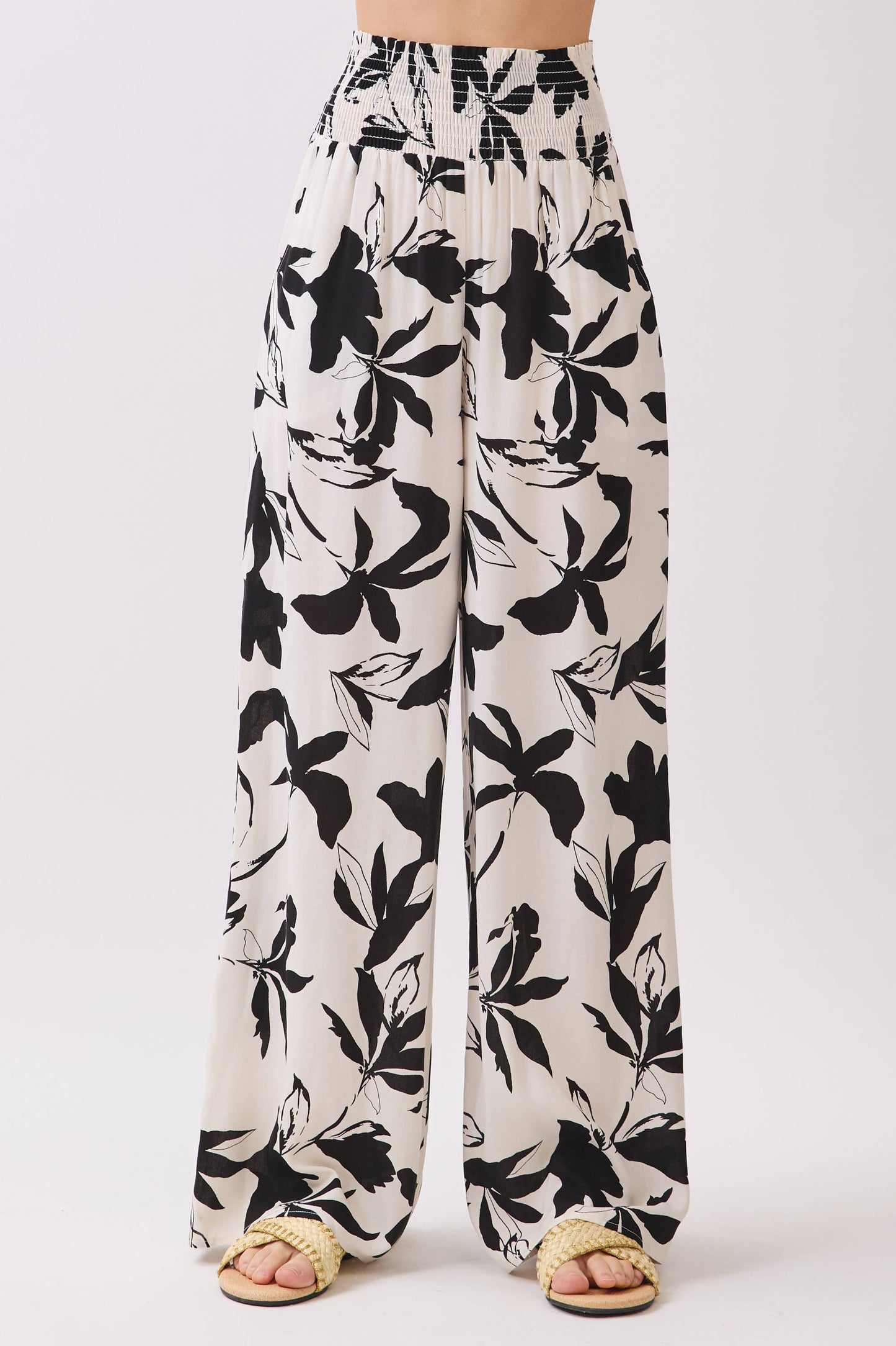 WIDE SMOCK WAIST WIDE LEG PANTS - VNP70263E