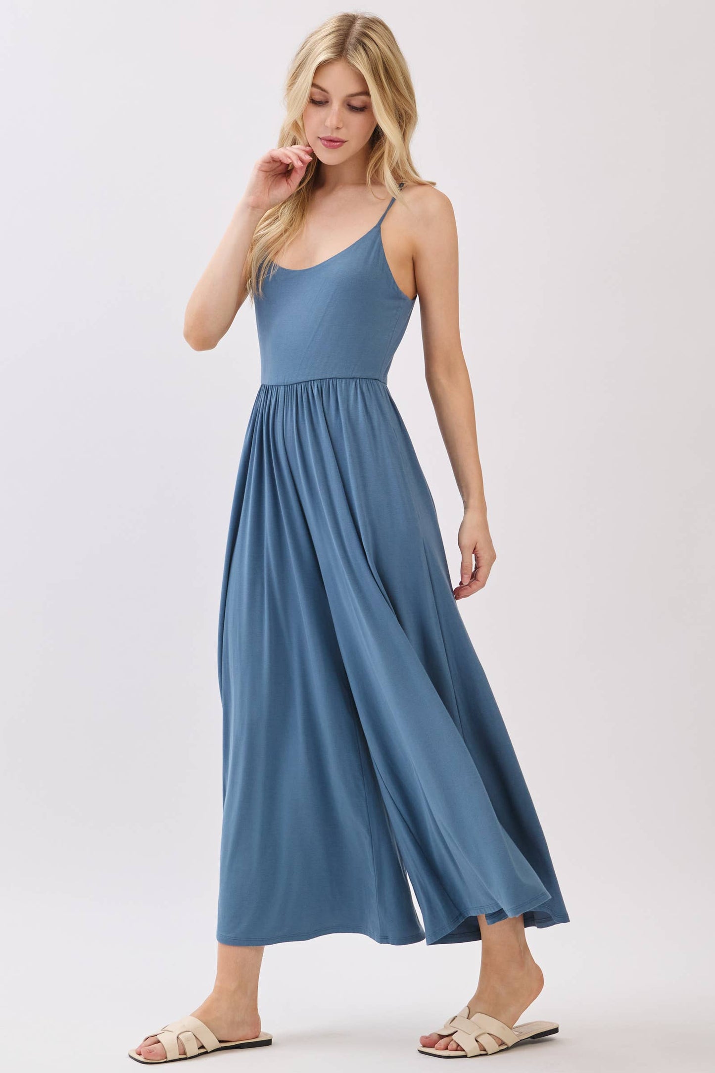 Flare Wide Leg Jumpsuit W/ Adjustable Strap - VJU60179