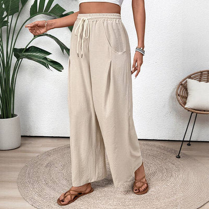 Casual Pocket Elastic Straight Leg Pants
