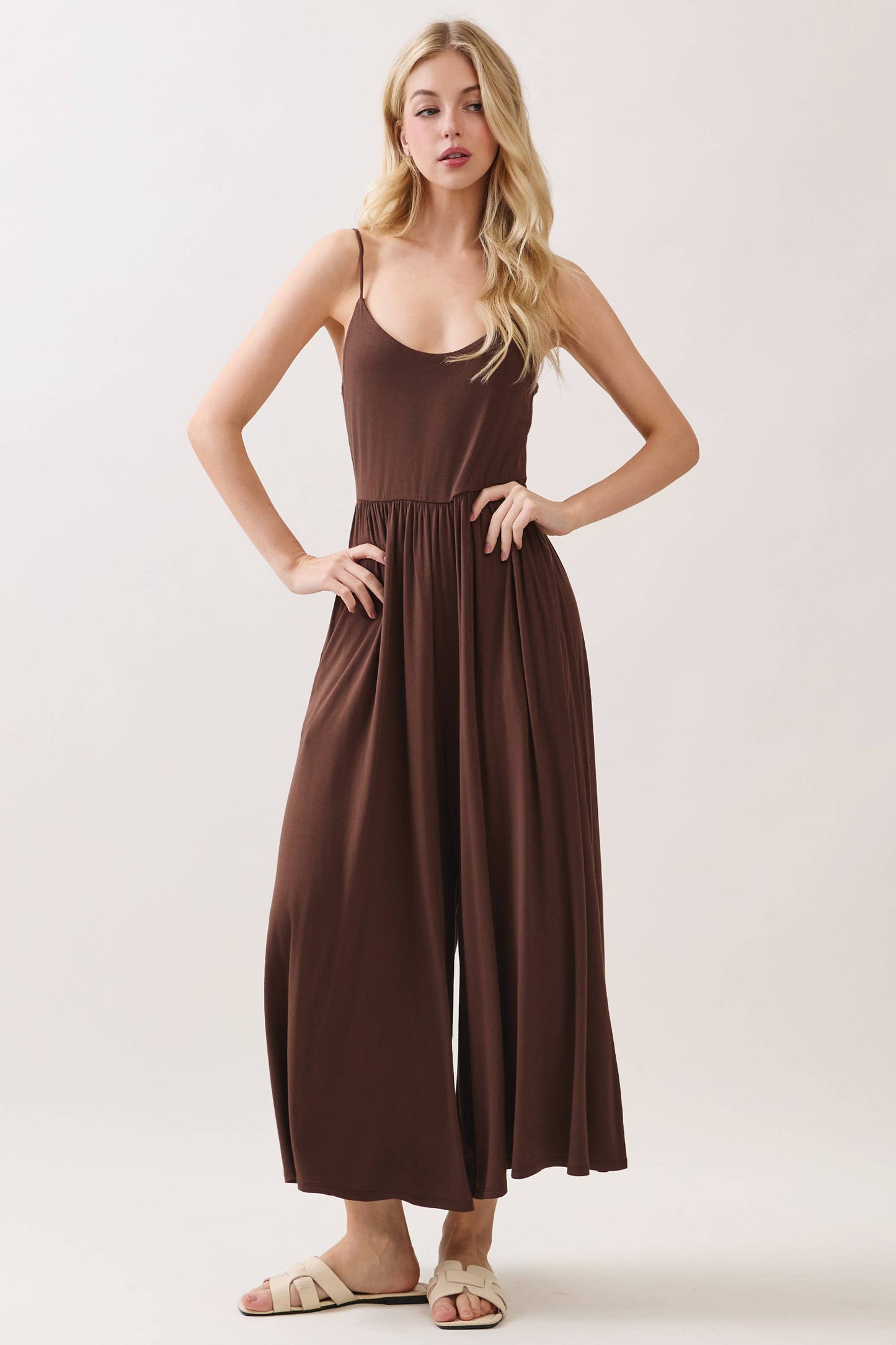 Flare Wide Leg Jumpsuit W/ Adjustable Strap - VJU60179