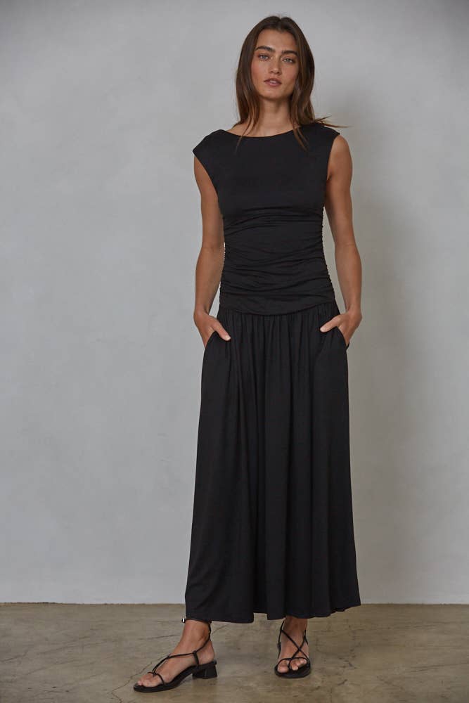 L9335 | Knit Polyester Spandex Ruched Side Sleeveless Dress