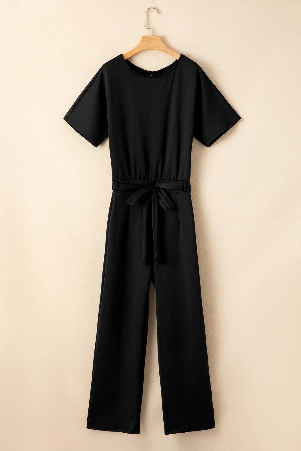 Black Dolman Sleeve Belted Straight Leg Jumpsuit