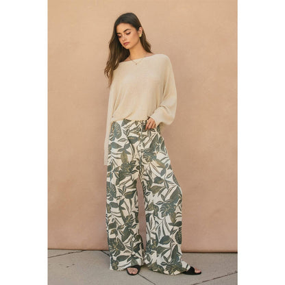 Swaying Palms Button Fly Wide Leg Pants
