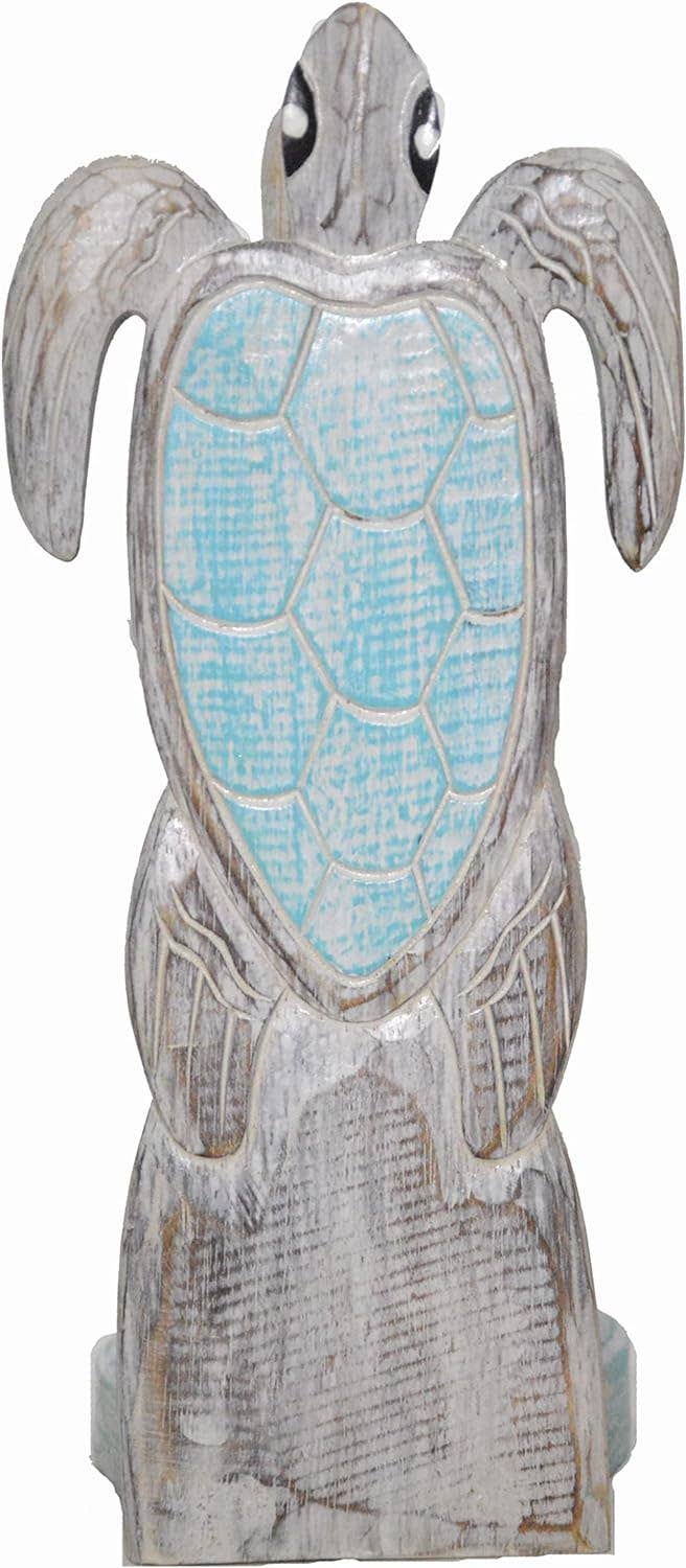 Hand Carved Turtle Teal Color Design Paper Towel Holder
