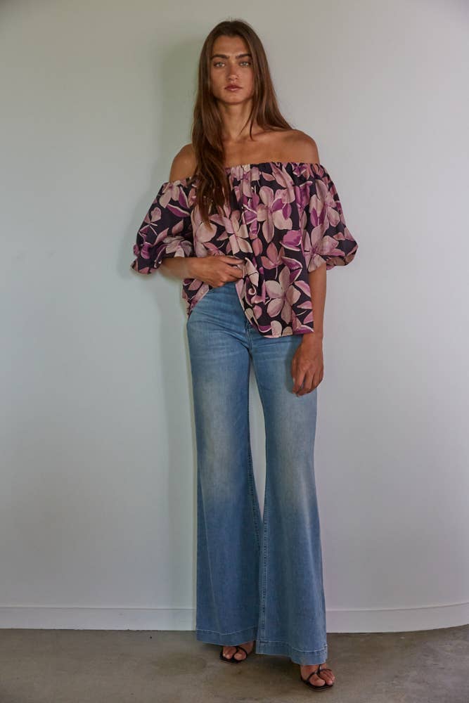 L7664 | Woven Rayon Nylon Floral Print Top