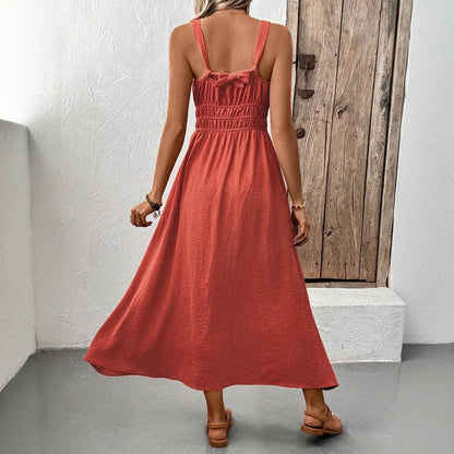 2025 Summer New Sleeveless Halter Textured Pleated Casual Dresses
