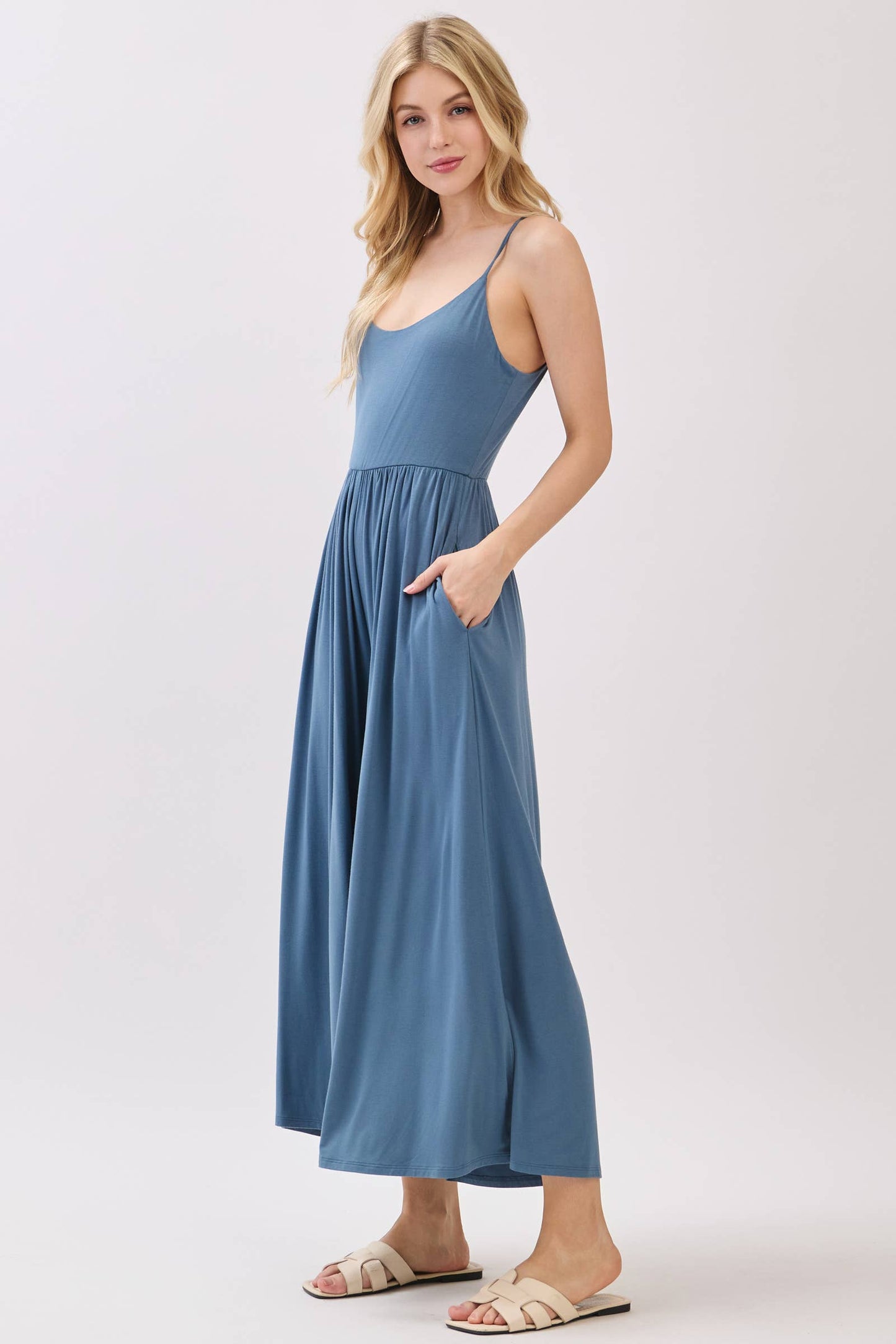 Flare Wide Leg Jumpsuit W/ Adjustable Strap - VJU60179