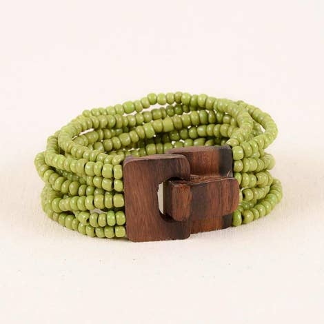 Bali Glass Beads Bracelet with Mini Wood Buckle