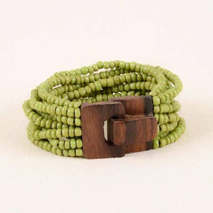 Bali Glass Beads Bracelet with Mini Wood Buckle