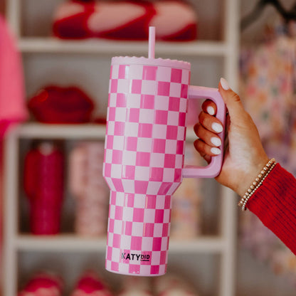 Pink Checker Stainless Steel Tumbler