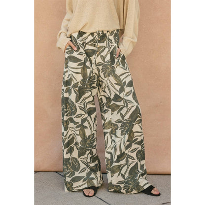 Swaying Palms Button Fly Wide Leg Pants