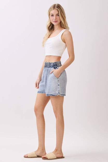 Mineral Wash Waist Elastic Shorts - VP3266A